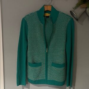 St. John Teal and White Knit Sweater